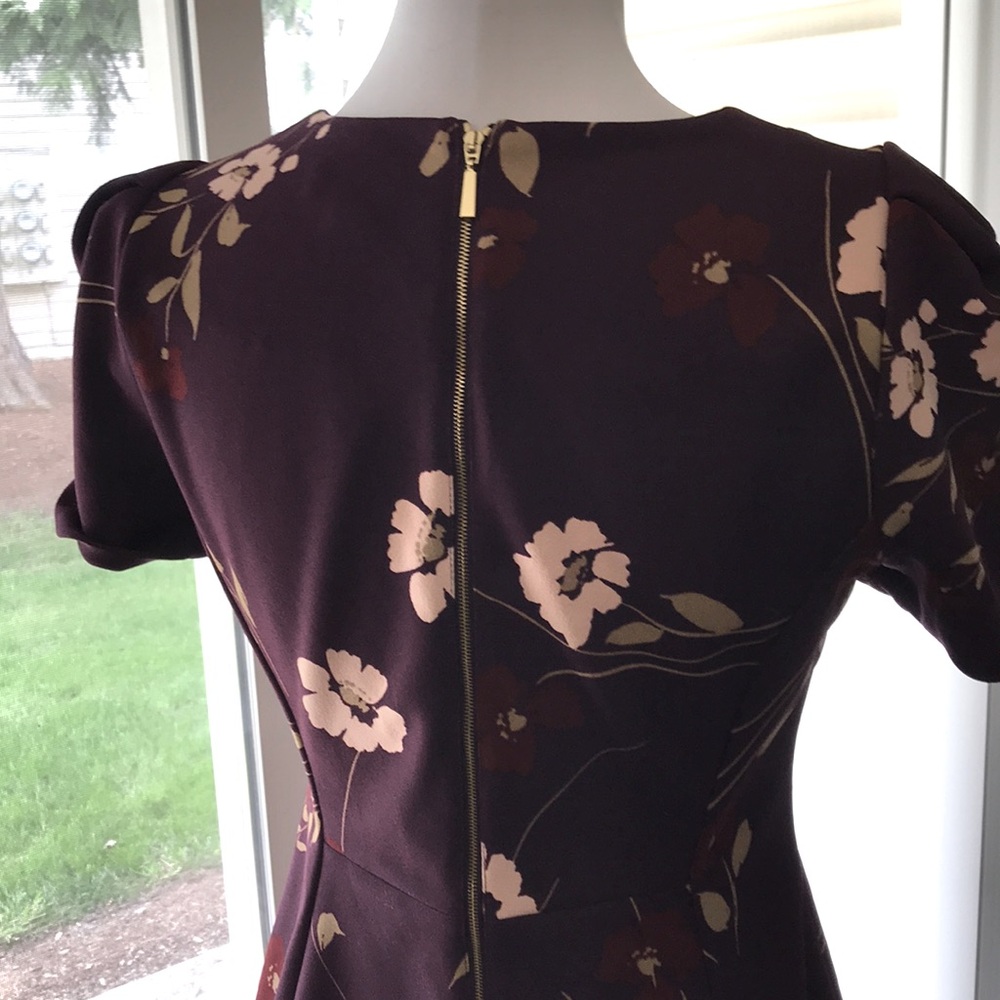 Women’s CALVIN KLEIN Plum Floral Print Casual Bodycon Midi Sheath Dress Sz 10 - Picture 5 of 12